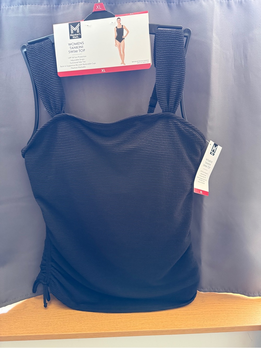 Members Mark Black Women's Tankini Swimsuit Top with Adjustable Straps NWT XL